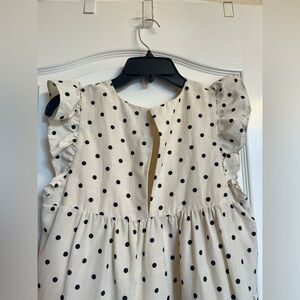 English Factory Cream Dress with Black Polka Dots and Ruffle Sleeves